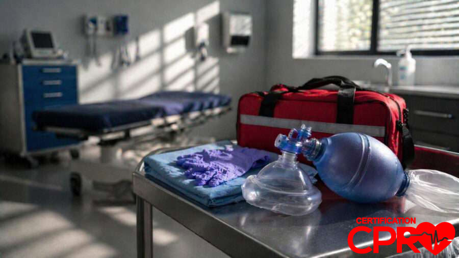 CPR training equipment in a medical classroom setting in Austin.