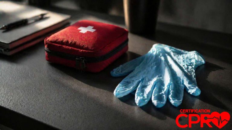 First aid kit and gloves for CPR certification and training in Austin.