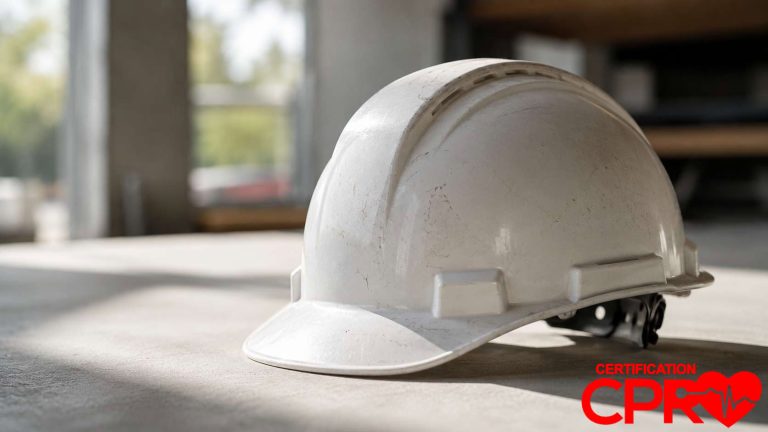 Construction helmet for CPR certification training in Austin