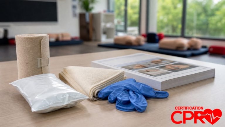 CPR training materials and certification supplies in Austin classroom.