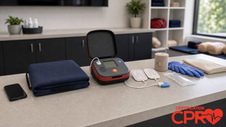 AED trainer and CPR classroom supplies for learning the Chain of Survival in Austin.